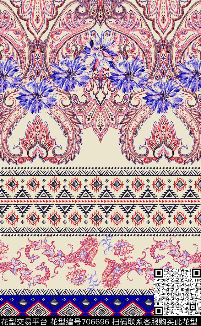 佩斯利民族风几何数码印花华亿平台下载（图片编号: 706696） - 瓦栏（Walan）