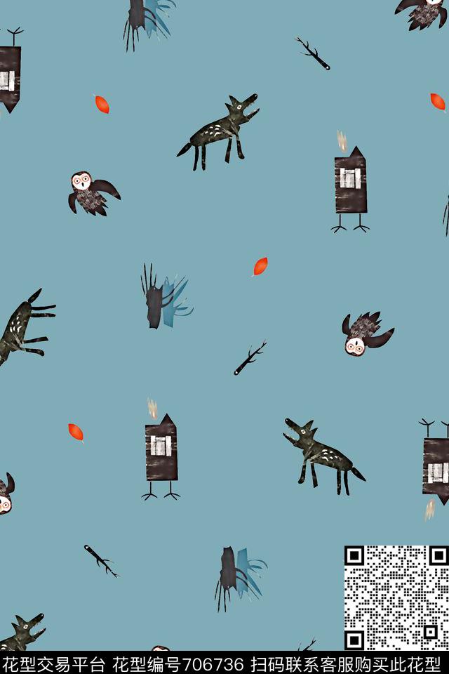 卡通动物童装男装衬衫数码印花华亿平台下载（图片编号: 706736） - 瓦栏（Walan）