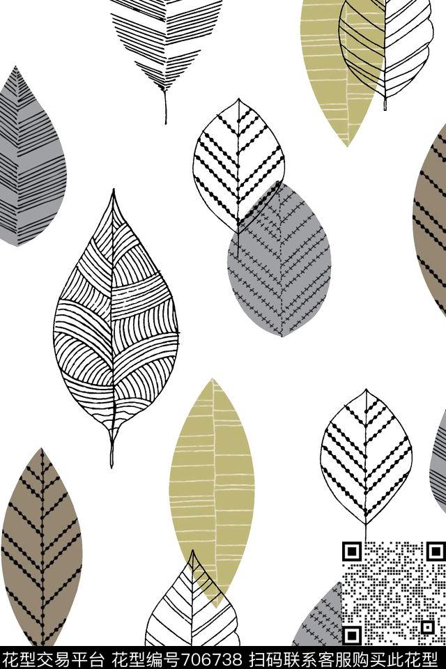 抽象树叶树叶男装T恤传统印花华亿平台下载（图片编号: 706738） - 瓦栏（Walan）