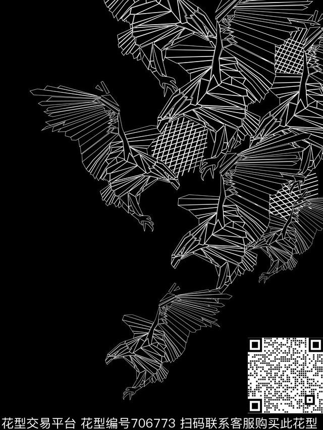 阿玛尼风格几何线条鹰原创时尚男装花适用于卫衣t恤衬衫夹克传统印花华亿平台下载（图片编号: 706773） - 瓦栏（Walan）