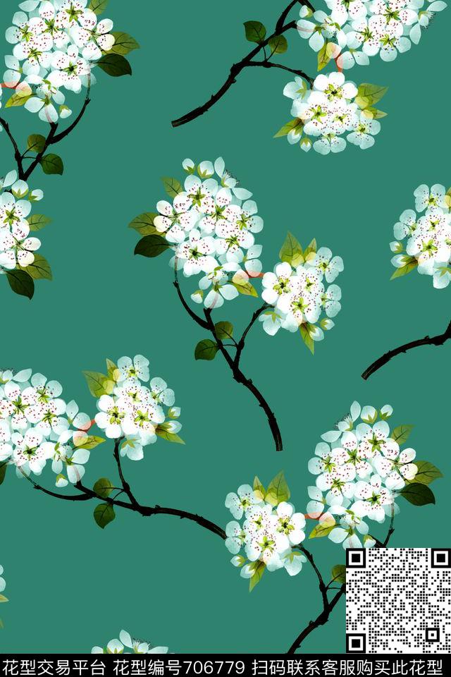 水彩花卉杏花数码印花华亿平台下载（图片编号: 706779） - 瓦栏（Walan）