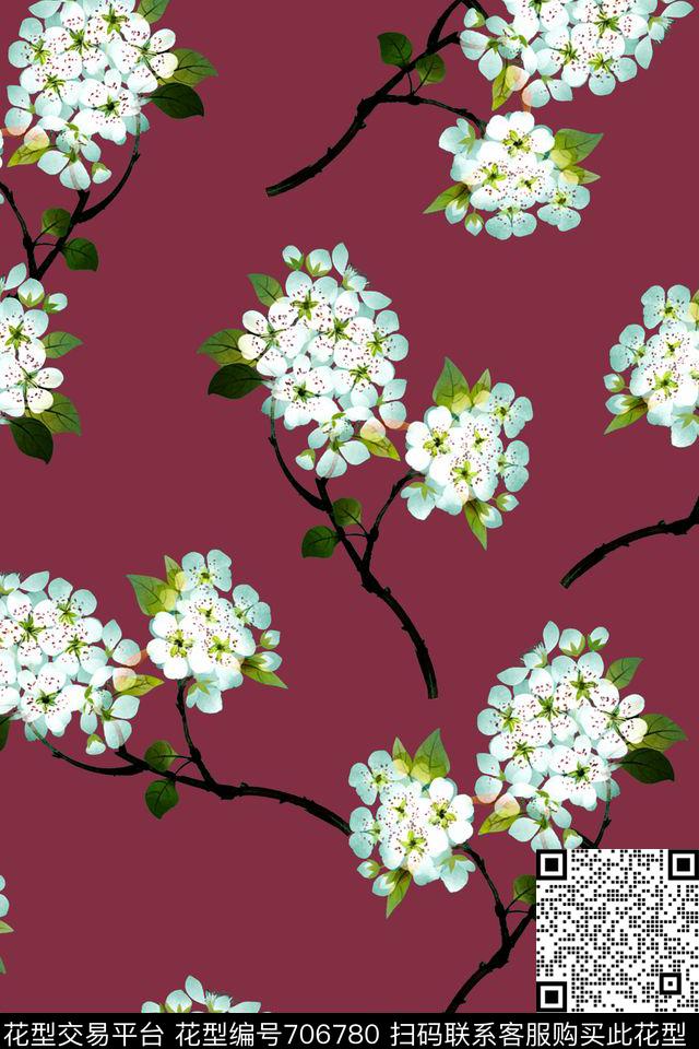 水彩花卉杏花数码印花华亿平台下载（图片编号: 706780） - 瓦栏（Walan）