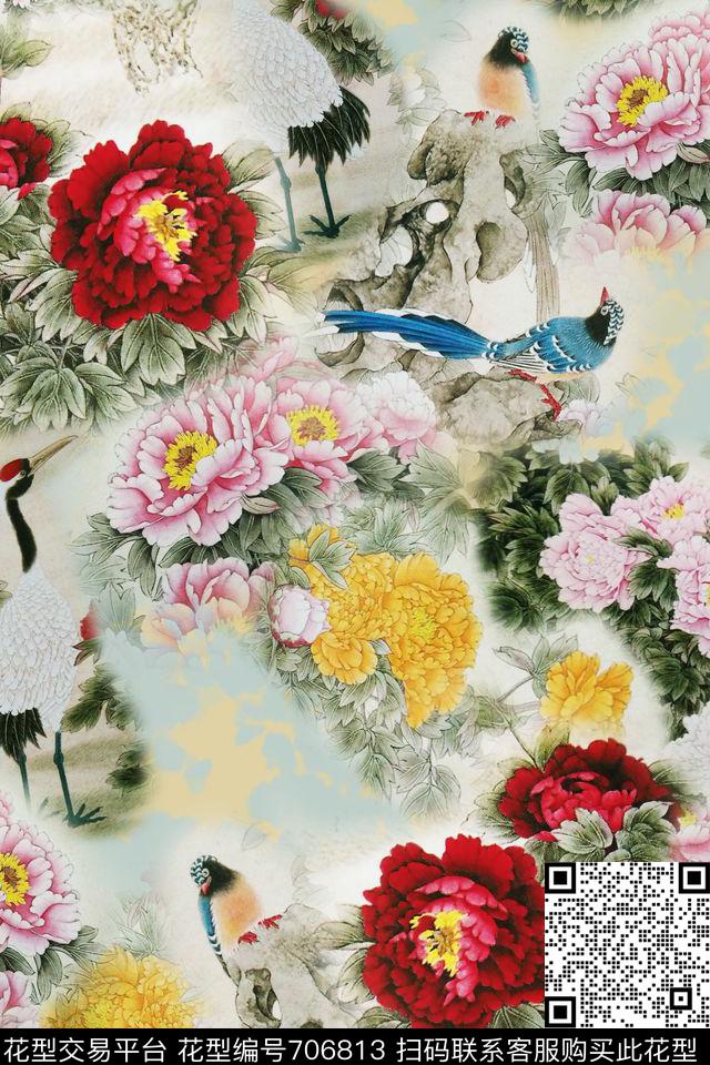 花朵牡丹大花数码印花华亿平台下载（图片编号: 706813） - 瓦栏（Walan）