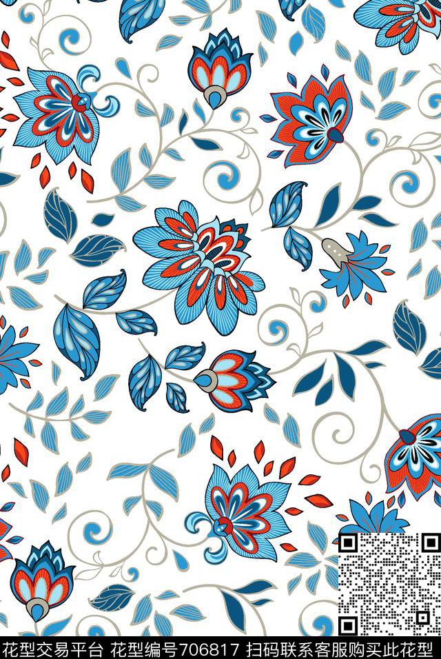 潮流花卉欧美传统印花华亿平台下载（图片编号: 706817） - 瓦栏（Walan）