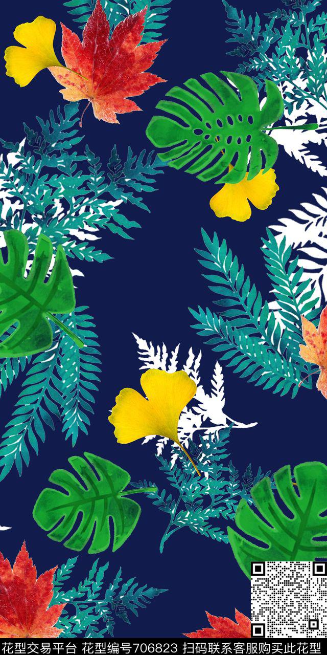 泳装棕榈叶百草数码印花华亿平台下载（图片编号: 706823） - 瓦栏（Walan）