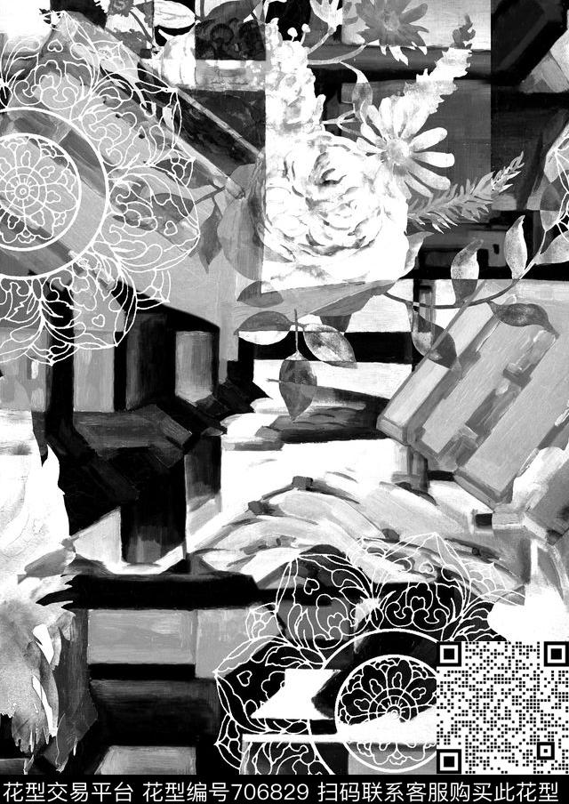 抽象手绘MAX-女装花卉油画花卉数码印花华亿平台下载（图片编号: 706829） - 瓦栏（Walan）
