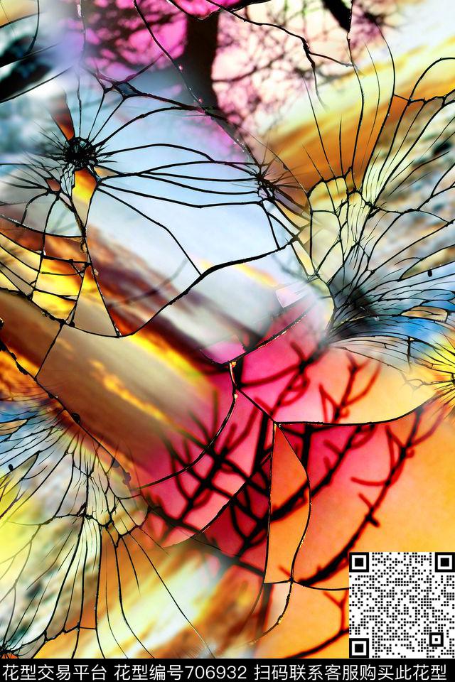 抽象几何碎玻璃数码印花华亿平台下载（图片编号: 706932） - 瓦栏（Walan）