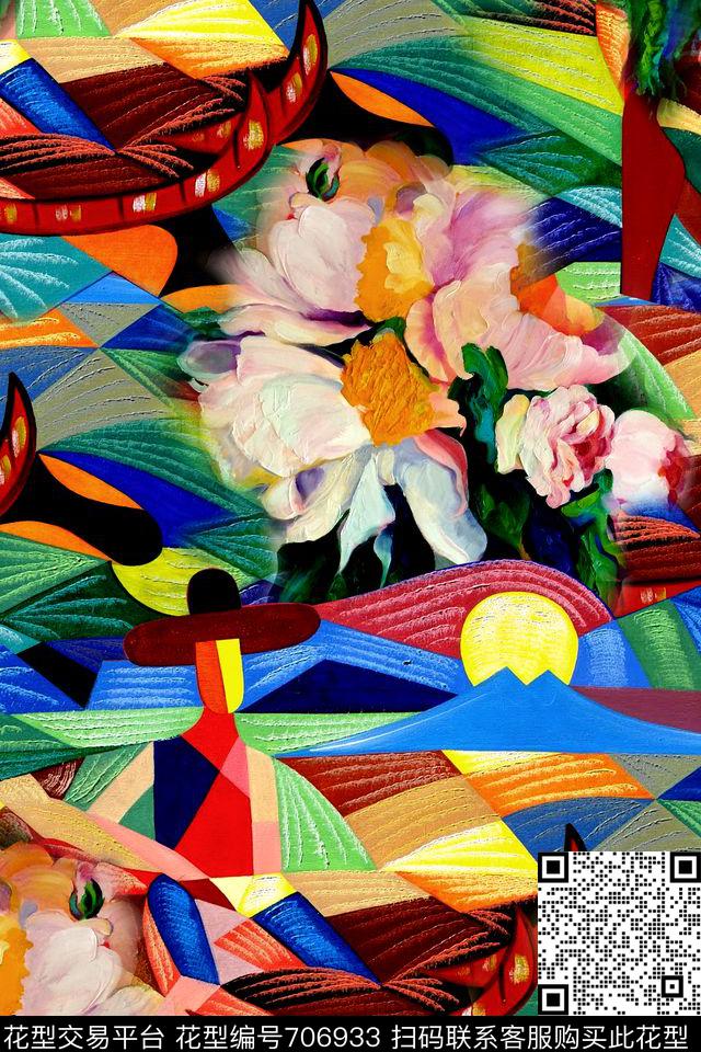 抽象几何拼接数码印花华亿平台下载（图片编号: 706933） - 瓦栏（Walan）