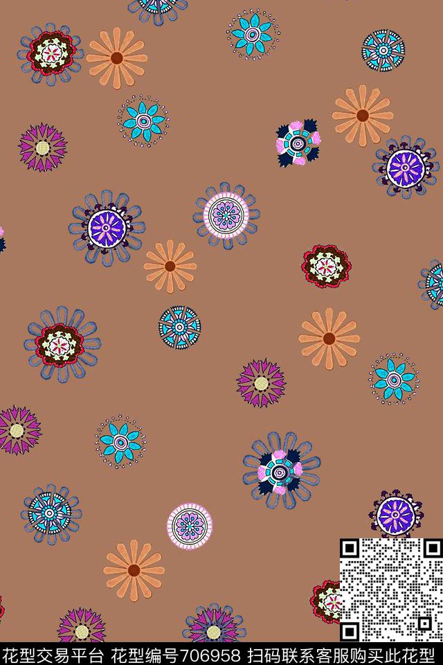 牡丹小碎花抽象数码印花华亿平台下载（图片编号: 706958） - 瓦栏（Walan）