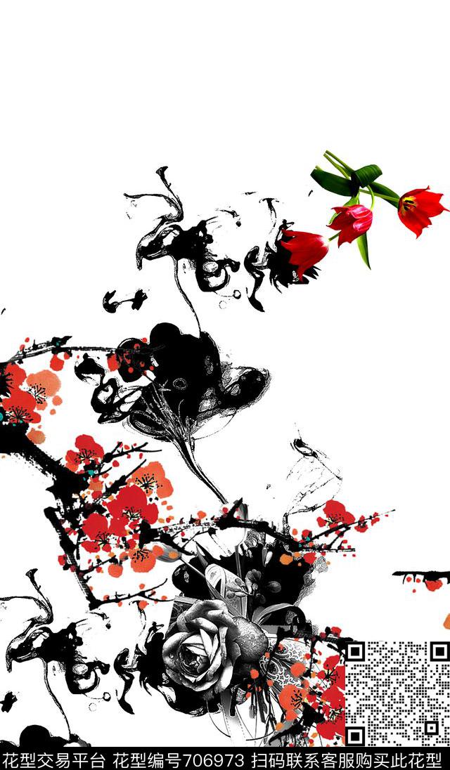 花卉梅花定位花数码印花华亿平台下载（图片编号: 706973） - 瓦栏（Walan）