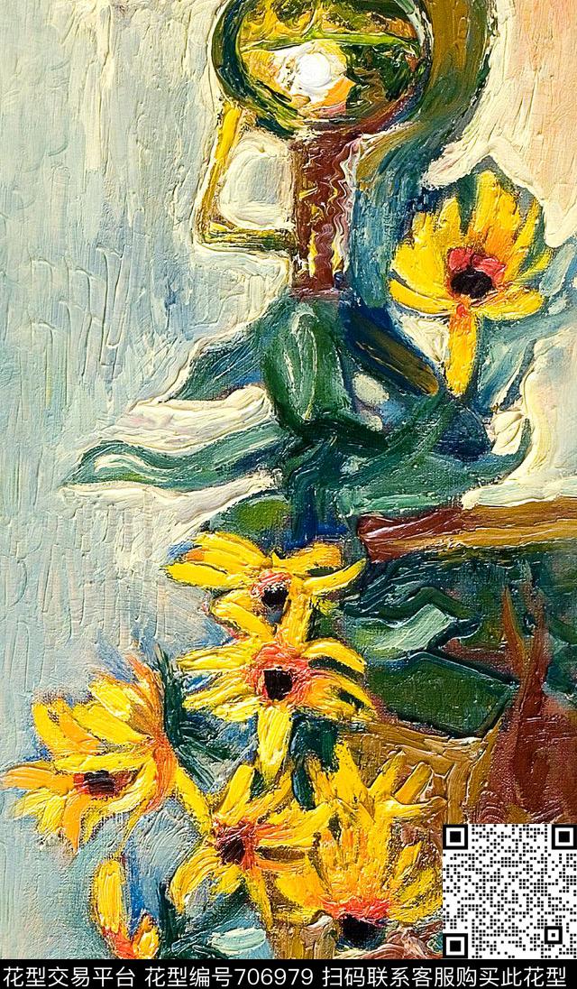 花卉定位花油画数码印花华亿平台下载（图片编号: 706979） - 瓦栏（Walan）