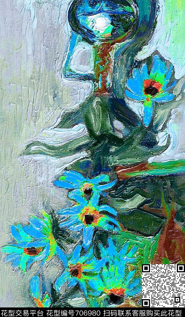 花卉定位花油画数码印花华亿平台下载（图片编号: 706980） - 瓦栏（Walan）