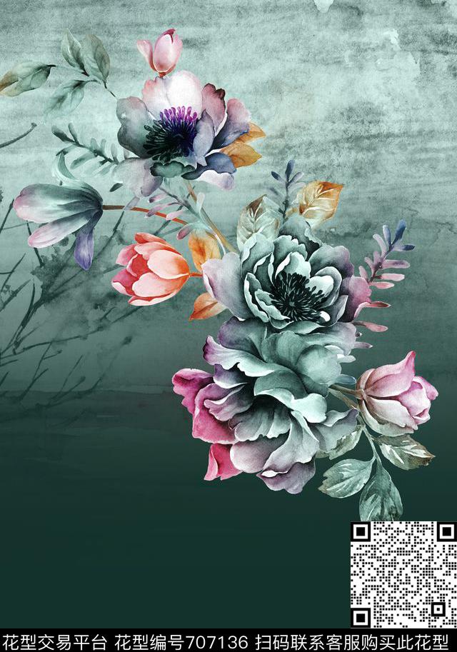 定位真丝手绘数码印花华亿平台下载（图片编号: 707136） - 瓦栏（Walan）