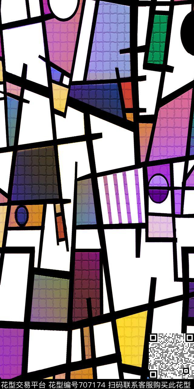 方格圆形几何数码印花华亿平台下载（图片编号: 707174） - 瓦栏（Walan）