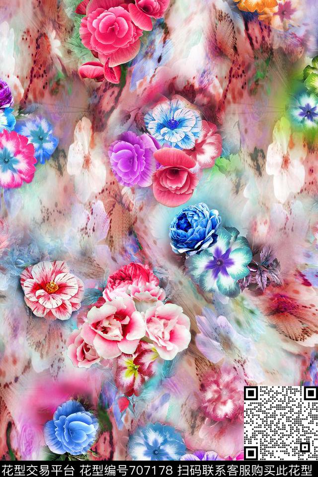 数码华亿平台朦胧底纹满花数码印花华亿平台下载（图片编号: 707178） - 瓦栏（Walan）