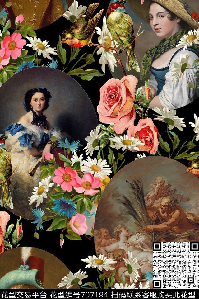 花卉人物油画数码印花华亿平台下载（图片编号: 707194） - 瓦栏（Walan）