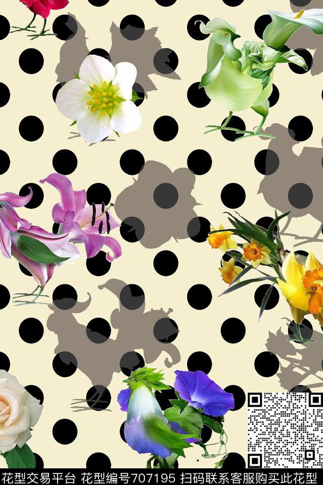 花卉点子小鸡数码印花华亿平台下载（图片编号: 707195） - 瓦栏（Walan）
