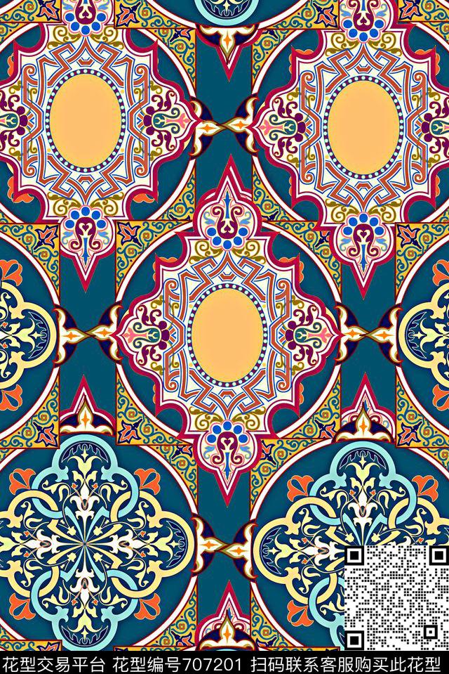 抽象手绘几何北非民族风数码印花女装复古印花几何印花传统印花华亿平台下载（图片编号: 707201） - 瓦栏（Walan）