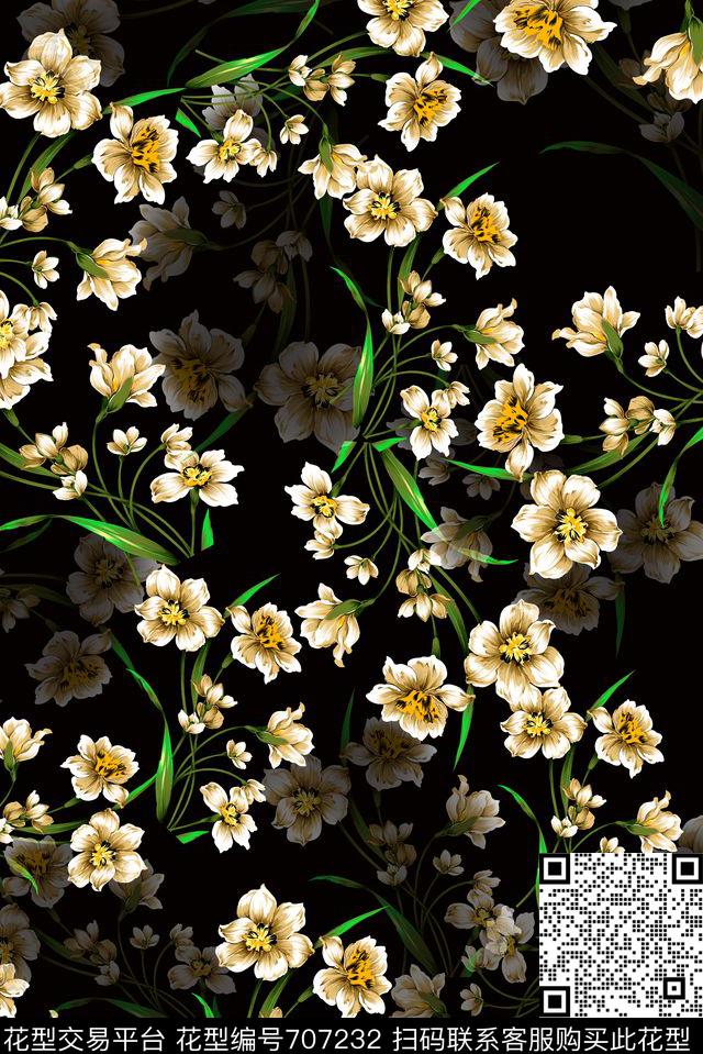 花朵手绘彩色数码印花华亿平台下载（图片编号: 707232） - 瓦栏（Walan）