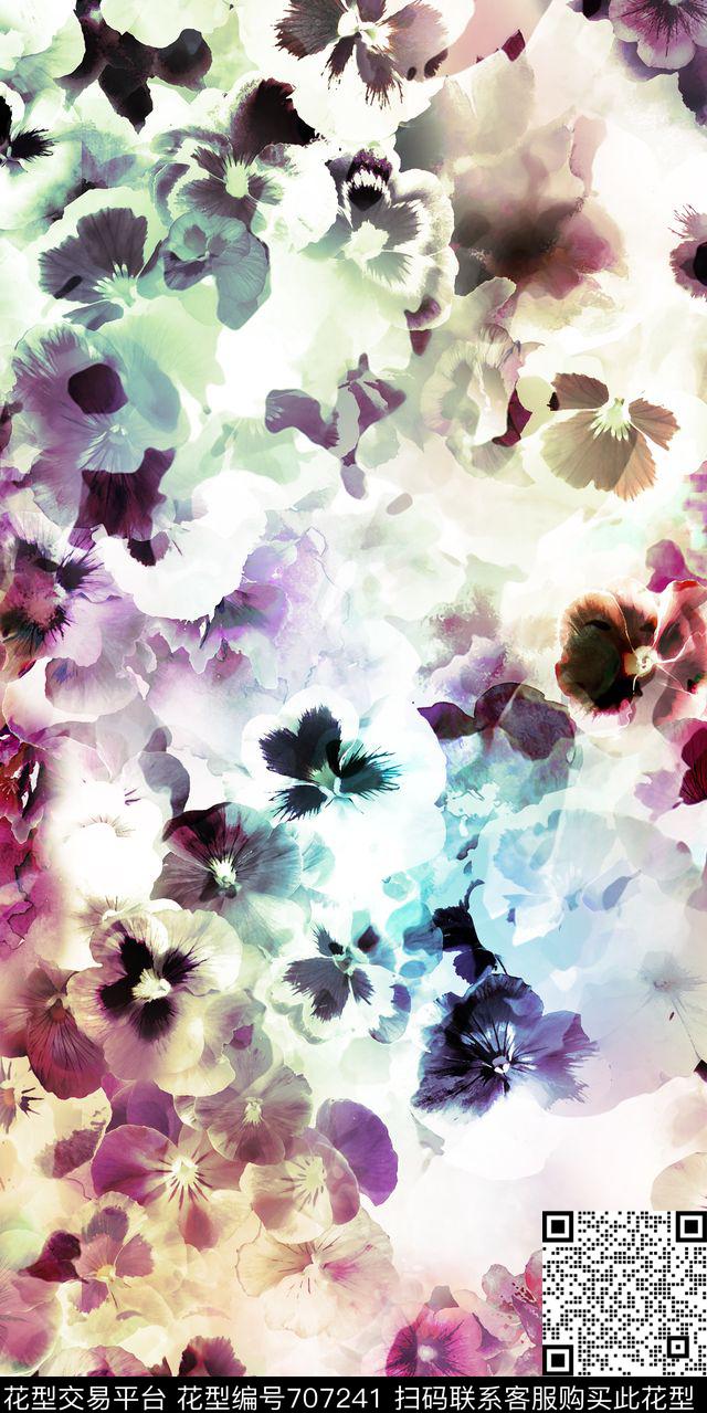 乱花大花花卉数码印花华亿平台下载（图片编号: 707241） - 瓦栏（Walan）