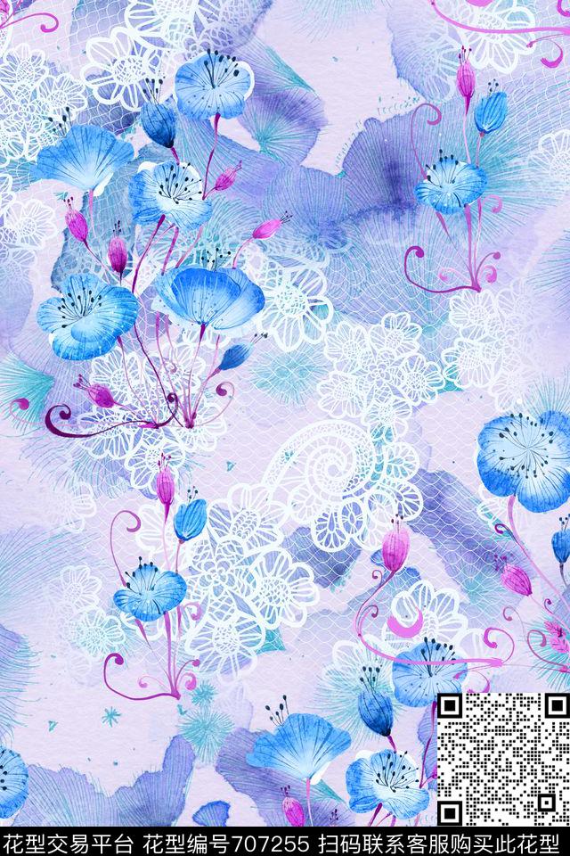 蕾丝碎花花卉数码印花华亿平台下载（图片编号: 707255） - 瓦栏（Walan）