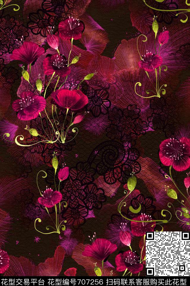 蕾丝碎花花卉数码印花华亿平台下载（图片编号: 707256） - 瓦栏（Walan）