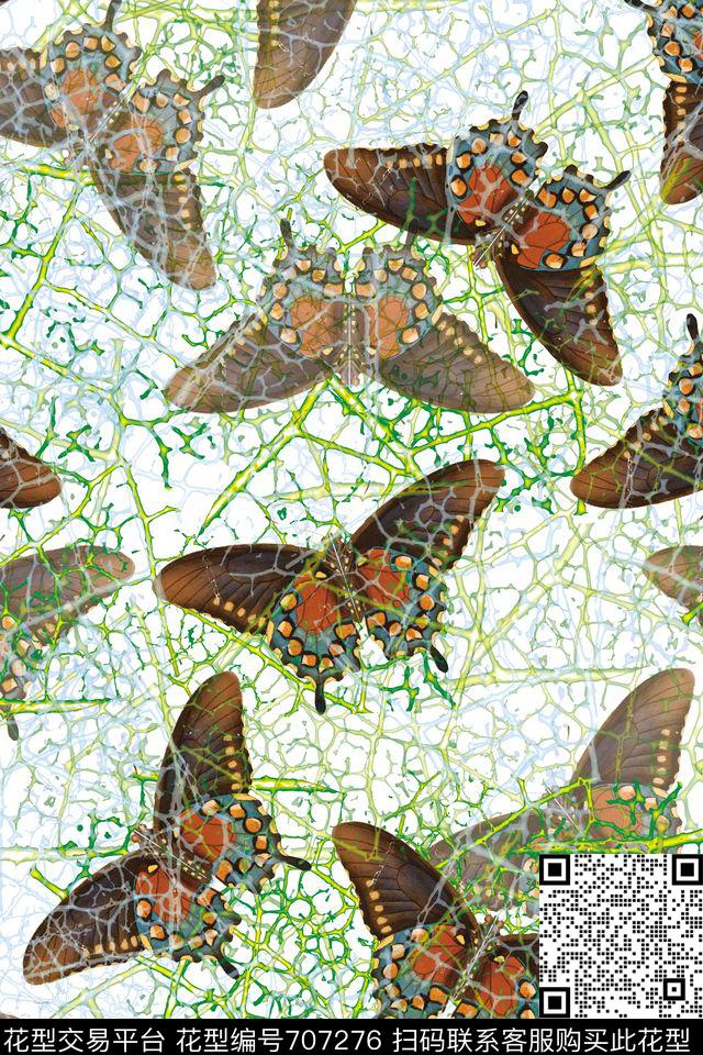 昆虫蝴蝶叶脉数码印花华亿平台下载（图片编号: 707276） - 瓦栏（Walan）