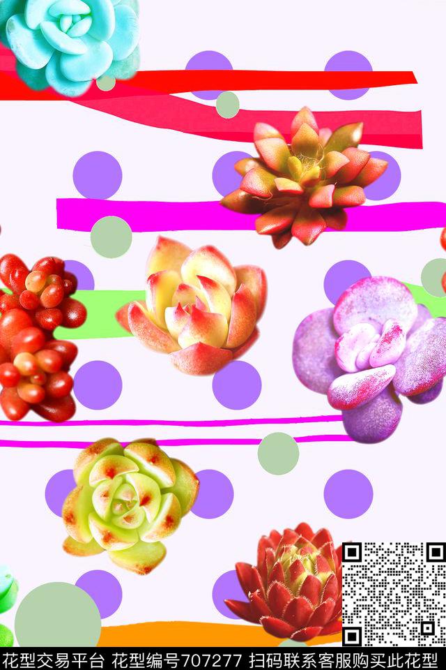清爽风景夏装清爽大花手绘多肉植物数码印花华亿平台下载（图片编号: 707277） - 瓦栏（Walan）