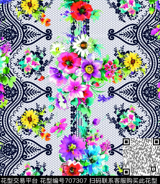 MAX-女装花卉蕾丝几何手绘水彩花卉数码印花华亿平台下载（图片编号: 707307） - 瓦栏（Walan）