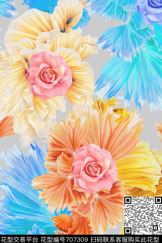 MAX-女装花卉抽象动感数码印花华亿平台下载（图片编号: 707309） - 瓦栏（Walan）