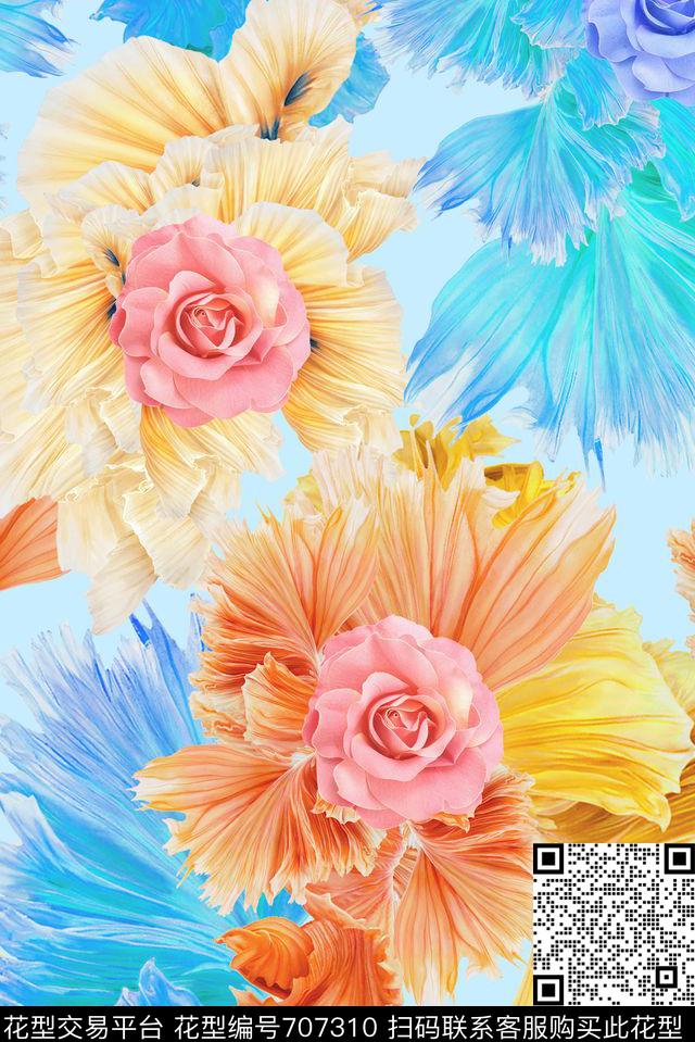 MAX-女装花卉抽象动感数码印花华亿平台下载（图片编号: 707310） - 瓦栏（Walan）