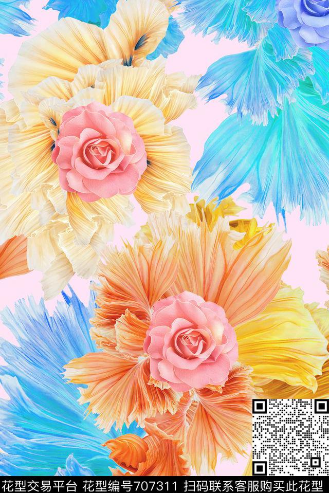 MAX-女装花卉抽象动感数码印花华亿平台下载（图片编号: 707311） - 瓦栏（Walan）