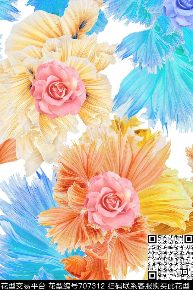 MAX-女装花卉抽象动感数码印花华亿平台下载（图片编号: 707312） - 瓦栏（Walan）