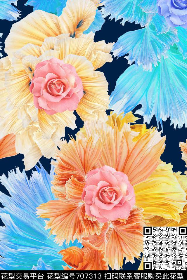 MAX-女装花卉抽象动感数码印花华亿平台下载（图片编号: 707313） - 瓦栏（Walan）