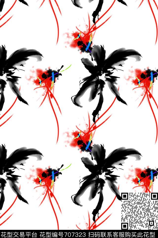 水彩水墨中国风小碎花传统印花华亿平台下载（图片编号: 707323） - 瓦栏（Walan）