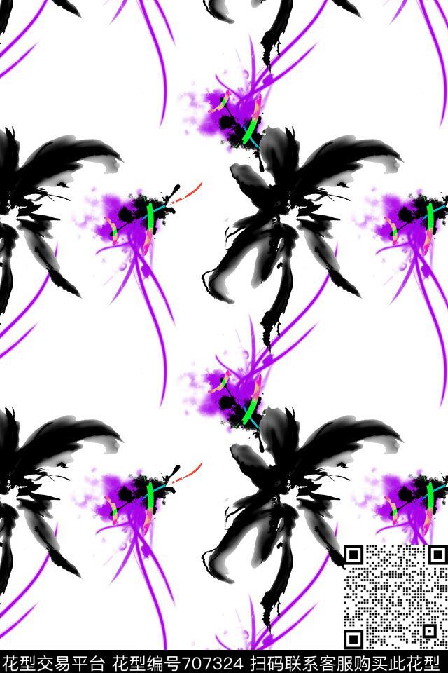 中国风水彩水墨小碎花数码印花华亿平台下载（图片编号: 707324） - 瓦栏（Walan）