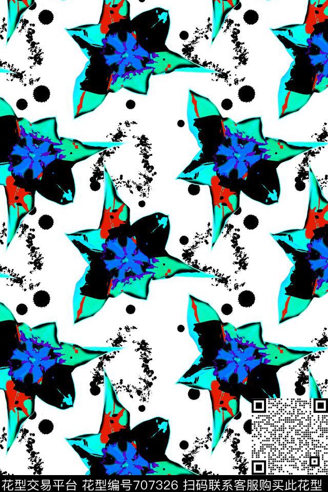 水彩水墨花卉原创抽象传统印花华亿平台下载（图片编号: 707326） - 瓦栏（Walan）