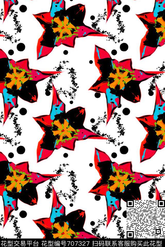 水彩水墨花卉原创抽象传统印花华亿平台下载（图片编号: 707327） - 瓦栏（Walan）