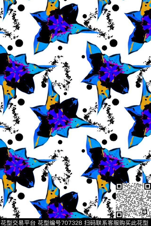 水彩水墨花卉原创抽象传统印花华亿平台下载（图片编号: 707328） - 瓦栏（Walan）