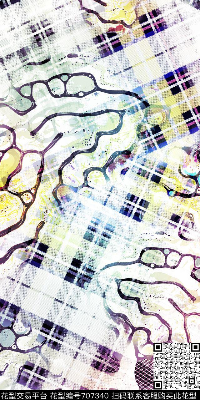 格子几何抽象数码印花华亿平台下载（图片编号: 707340） - 瓦栏（Walan）