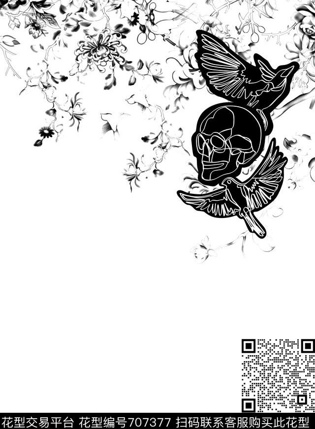 花卉鸟世界章仔骷髅头鸟靓仔潮牌男装华亿平台数码印花华亿平台下载（图片编号: 707377） - 瓦栏（Walan）