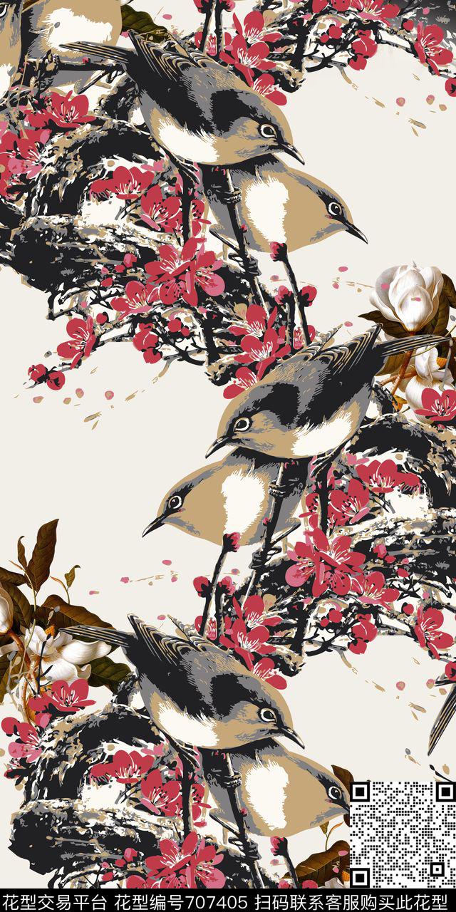 花鸟花朵梅花数码印花华亿平台下载（图片编号: 707405） - 瓦栏（Walan）