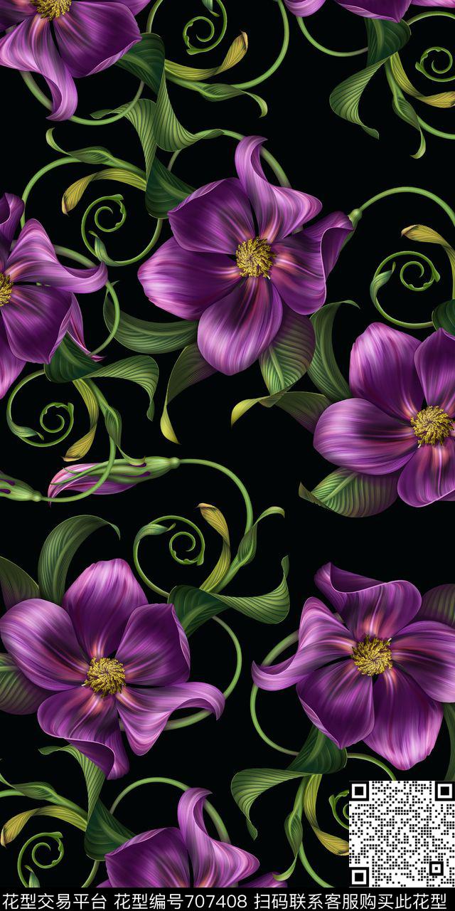 花朵花卉乱花数码印花华亿平台下载（图片编号: 707408） - 瓦栏（Walan）