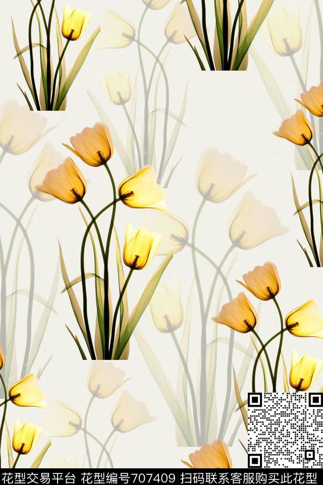 大花花鸟满版散花数码印花华亿平台下载（图片编号: 707409） - 瓦栏（Walan）