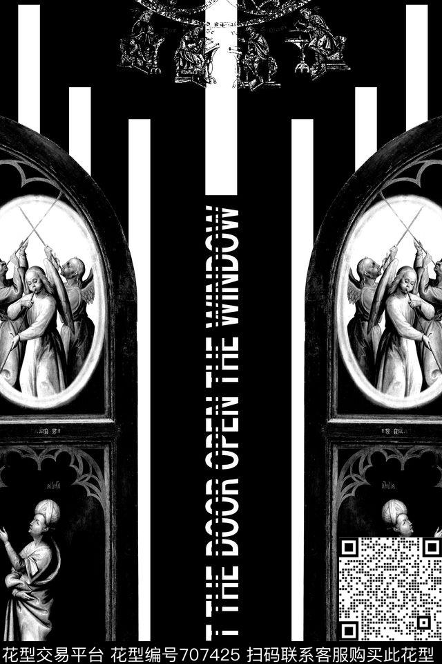 人物黑白英文数码印花华亿平台下载（图片编号: 707425） - 瓦栏（Walan）