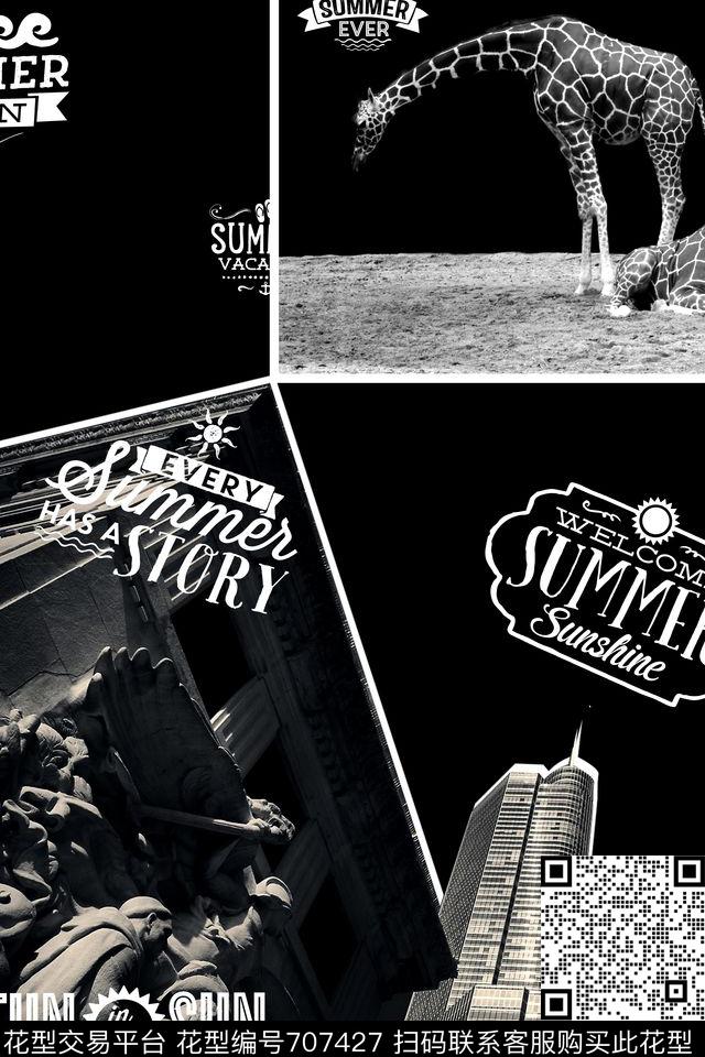 黑白英文复古数码印花华亿平台下载（图片编号: 707427） - 瓦栏（Walan）