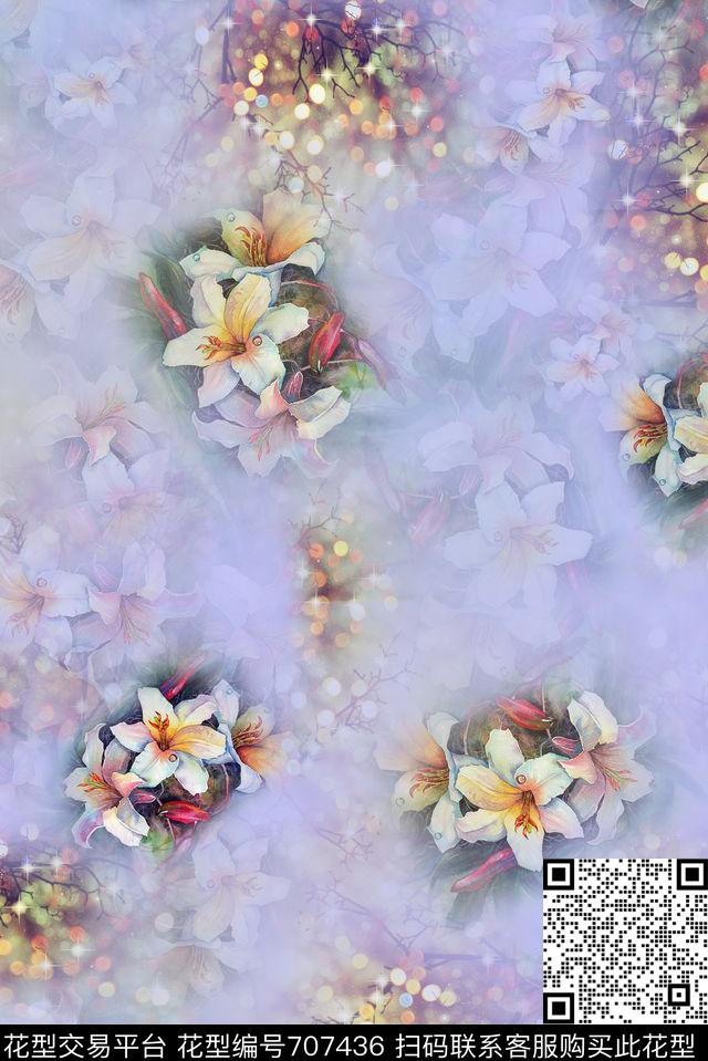 花朵花卉百合数码印花华亿平台下载（图片编号: 707436） - 瓦栏（Walan）
