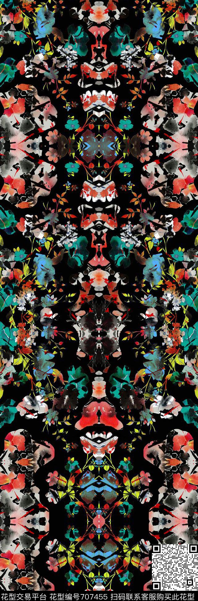 花卉肌理印花抽象镜像印花数码印花华亿平台下载（图片编号: 707455） - 瓦栏（Walan）