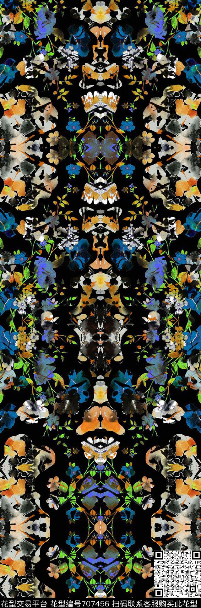 花卉肌理印花抽象镜像印花数码印花华亿平台下载（图片编号: 707456） - 瓦栏（Walan）