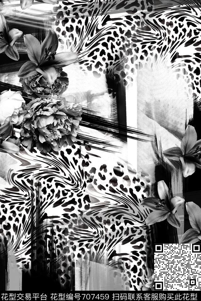 大花牡丹玫瑰数码印花华亿平台下载（图片编号: 707459） - 瓦栏（Walan）